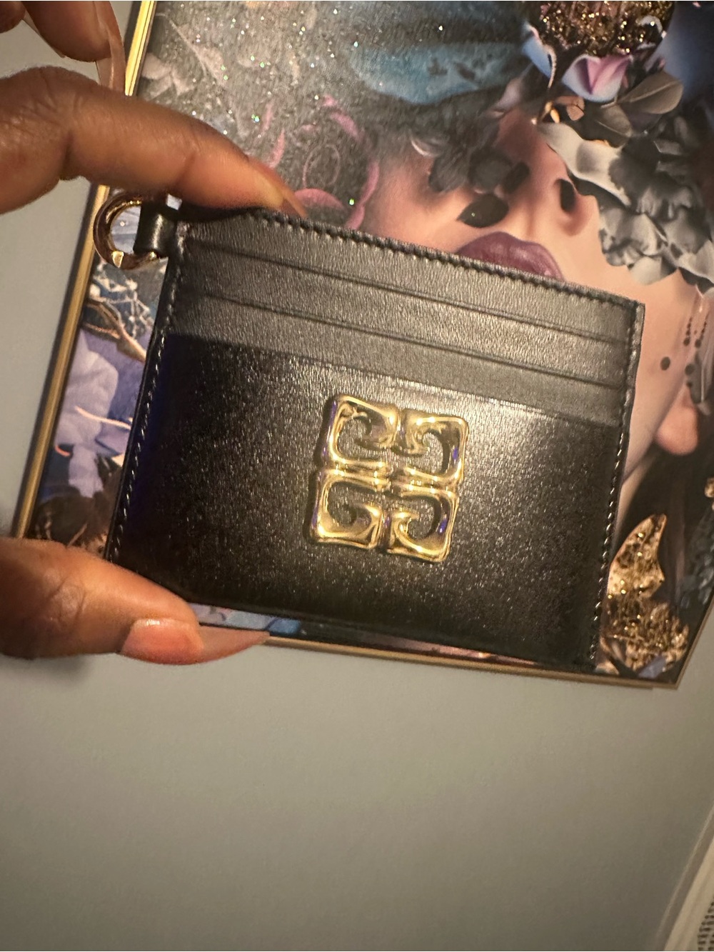 Givenchy Leather Card Holder with Gold Logo - Black